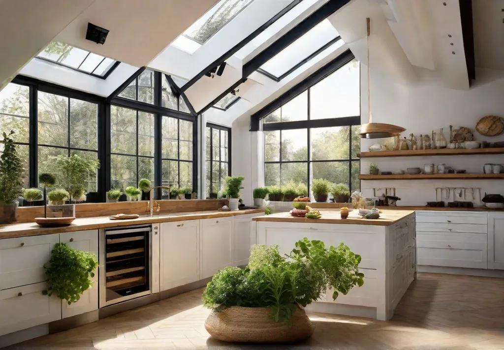 A bright kitchen utilizing skylights to enhance natural light