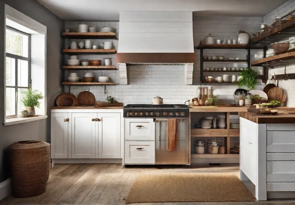 A budgetfriendly rustic kitchen with white distressed cabinets butcher block countertops and