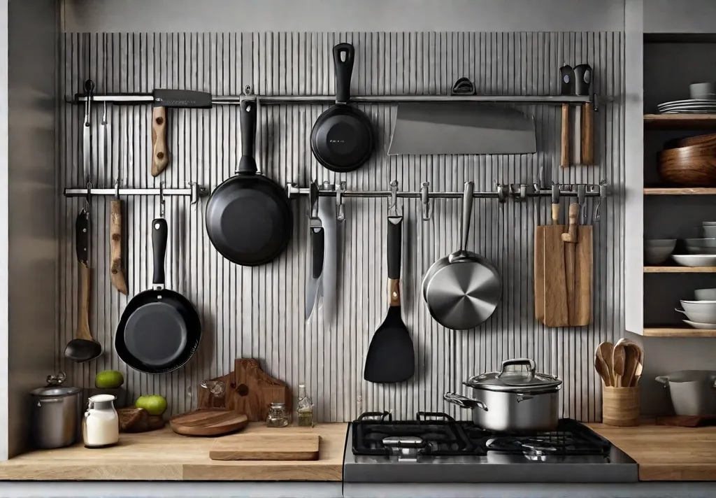 A compact kitchen showing the effective use of a magnetic strip on
