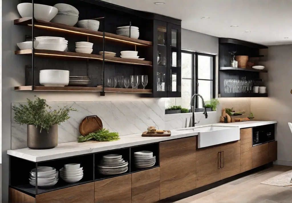 A contemporary kitchen design embracing open shelving