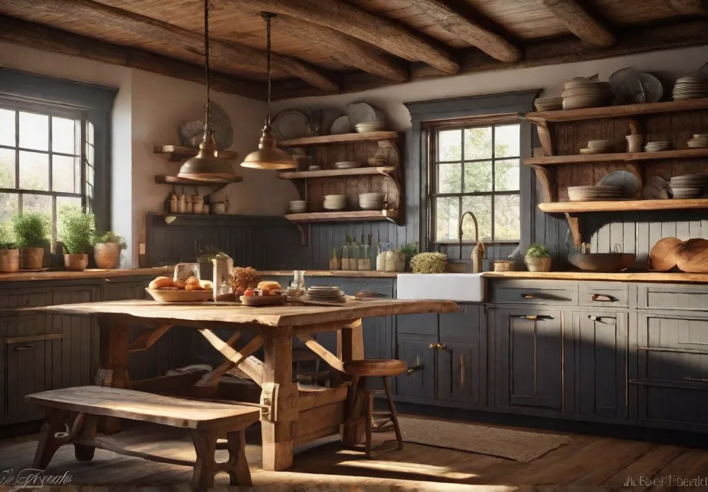 A cozy farmhouse kitchen bathed in soft morning light
