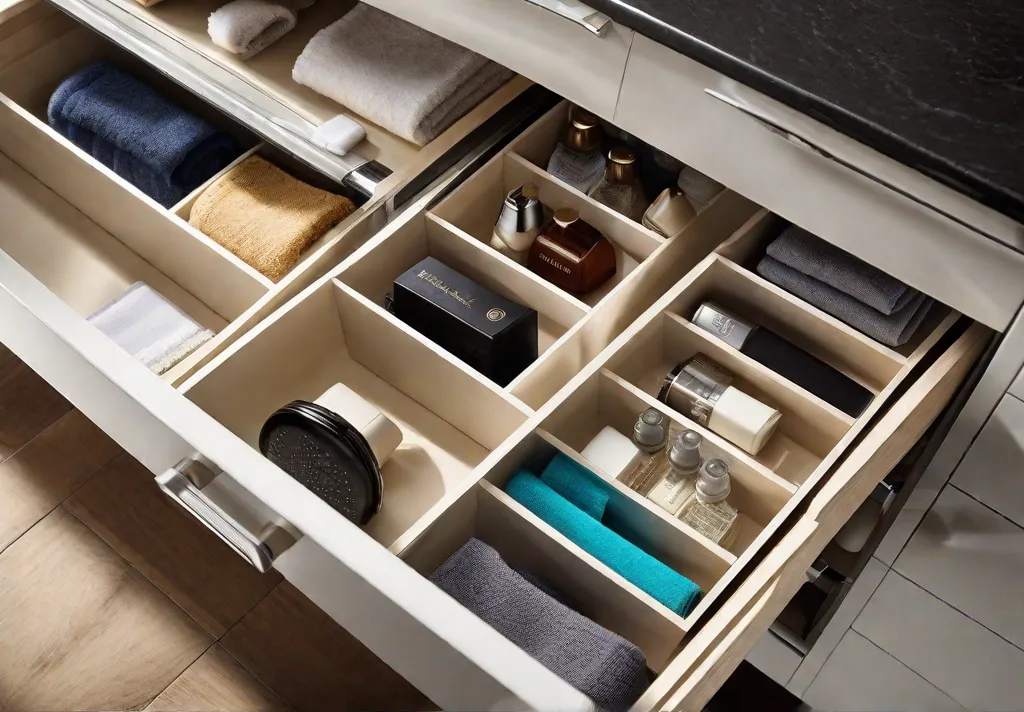 A detailed view of drawer organizers in use
