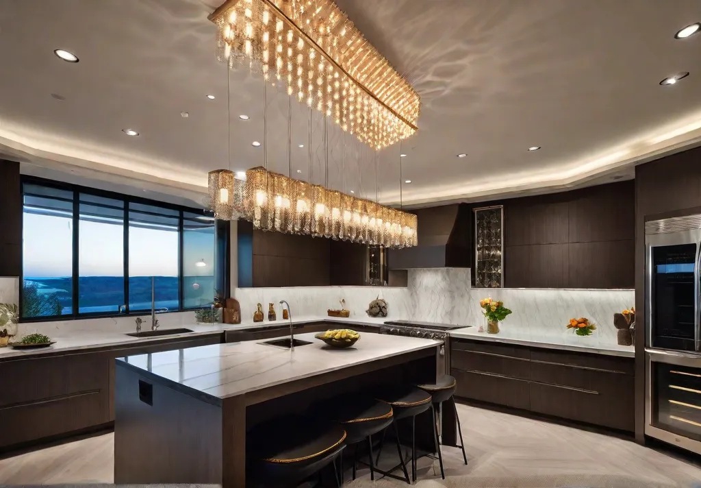 A kitchen illuminated by innovative lighting fixtures