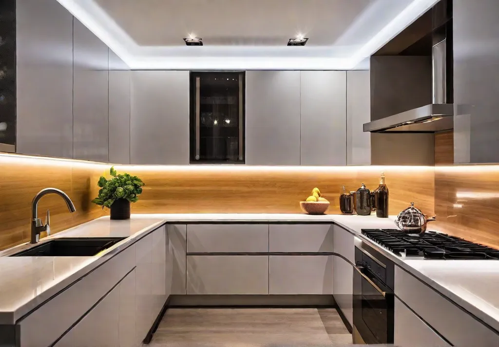 A lively kitchen backsplash brought to life with colorchanging LED strip lights