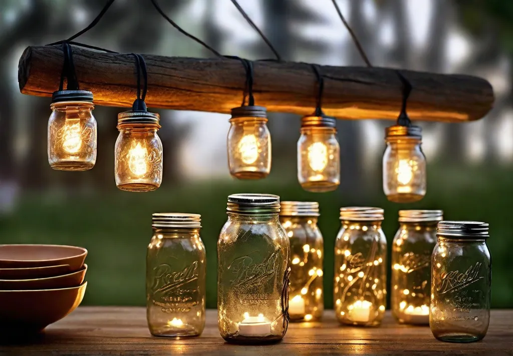 A magical DIY mason jar chandelier with jars at various heights filled