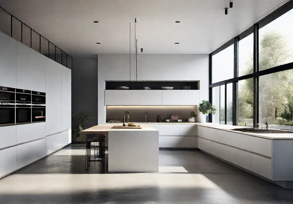A panoramic view of a modern kitchen with clean lines