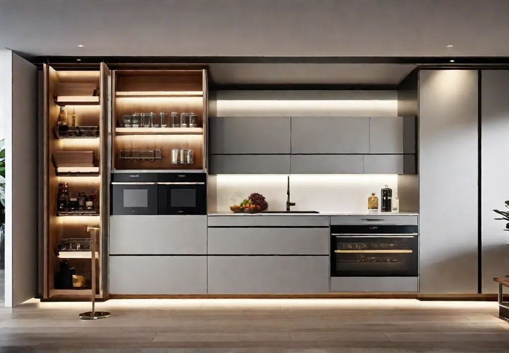 A sleek kitchen featuring innovative storage solutions