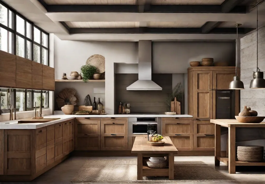 A spacious kitchen painted in warm earth tones featuring a soft muted