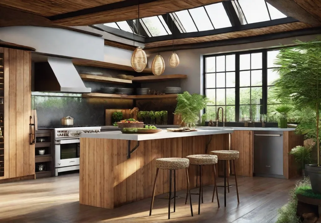 A stylish eco friendly kitchen with bamboo flooring