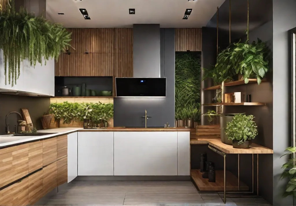 An elegant kitchen highlighting eco friendly designs with bamboo cabinetry