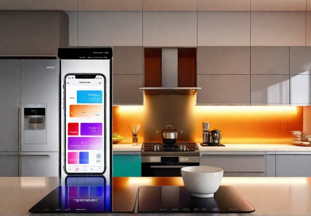 An image of a user controlling kitchen lights through a smartphone app