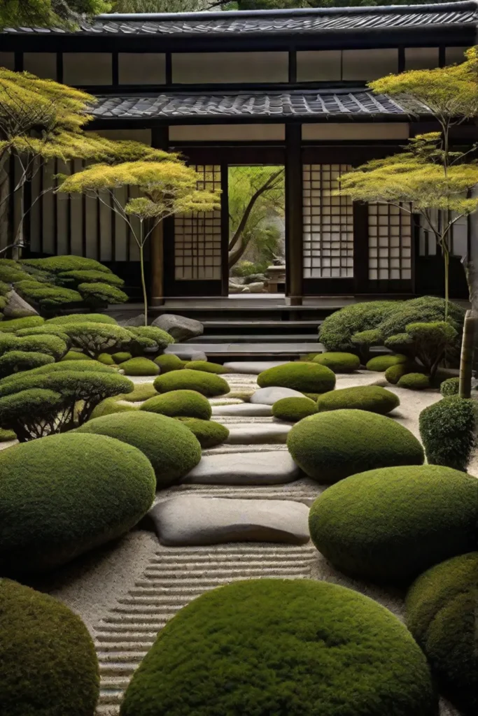 A Japanese Zen garden incorporating minimalist design principles with carefully placed rocks_resized