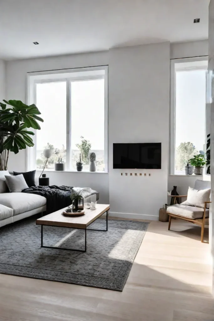 A Scandinavianinspired living room with a modern minimalist aesthetic featuring clean lines