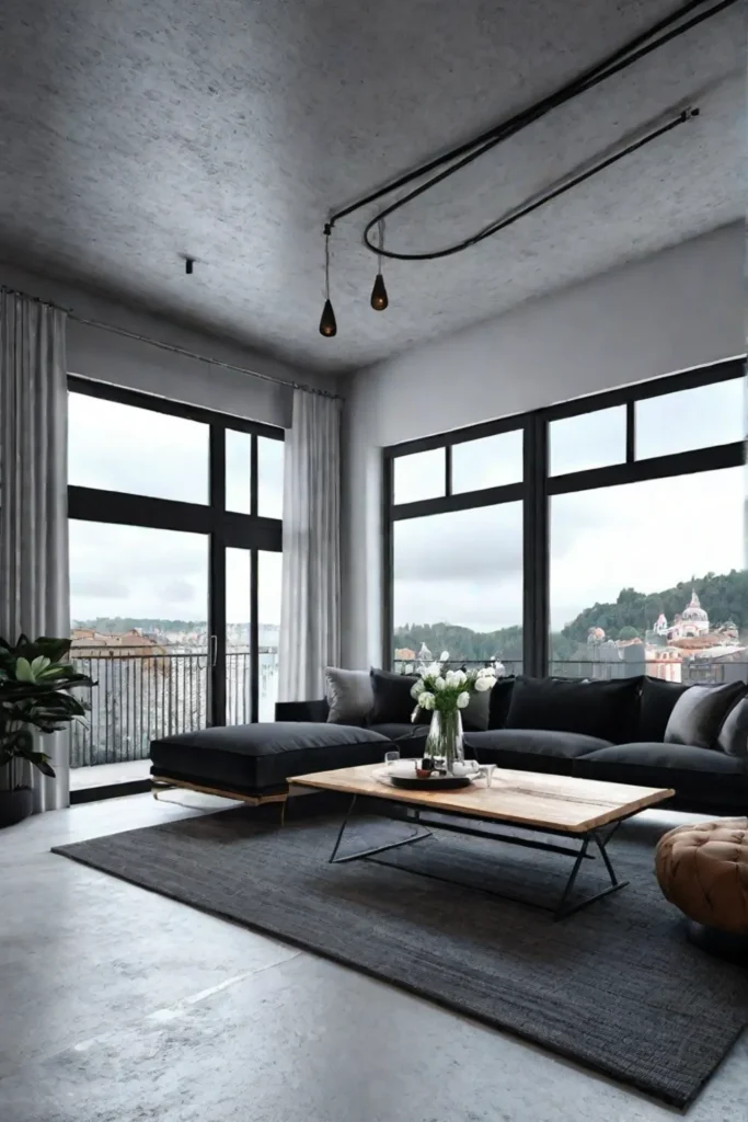 A Scandinavianinspired living room with an industrial twist featuring a mix of