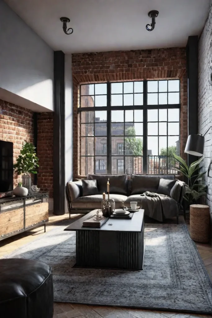 A Scandinavianstyle living room with a touch of industrial charm featuring exposed