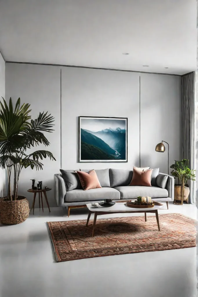 A contemporary Scandinavianstyle living room with a sleek minimalist design featuring a