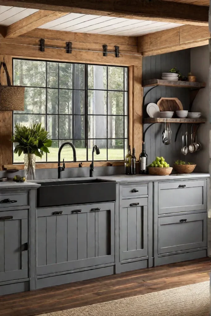A cozy farmhousestyle kitchen with custombuilt wooden cabinets that mimic the look