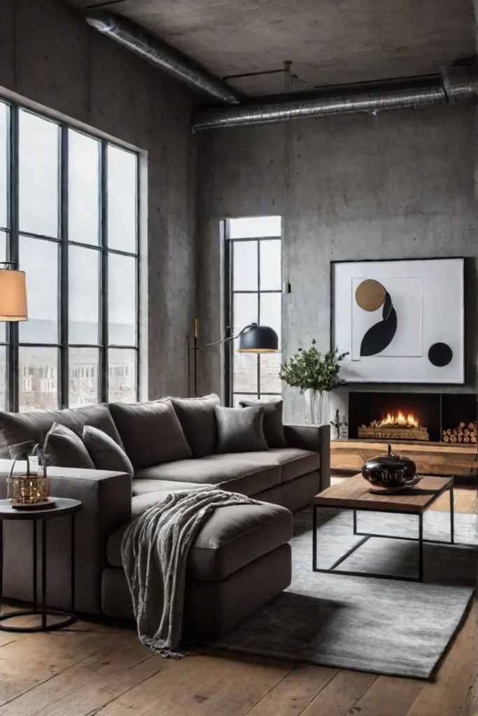 A cozy yet visually striking living room that combines a velvet sofa