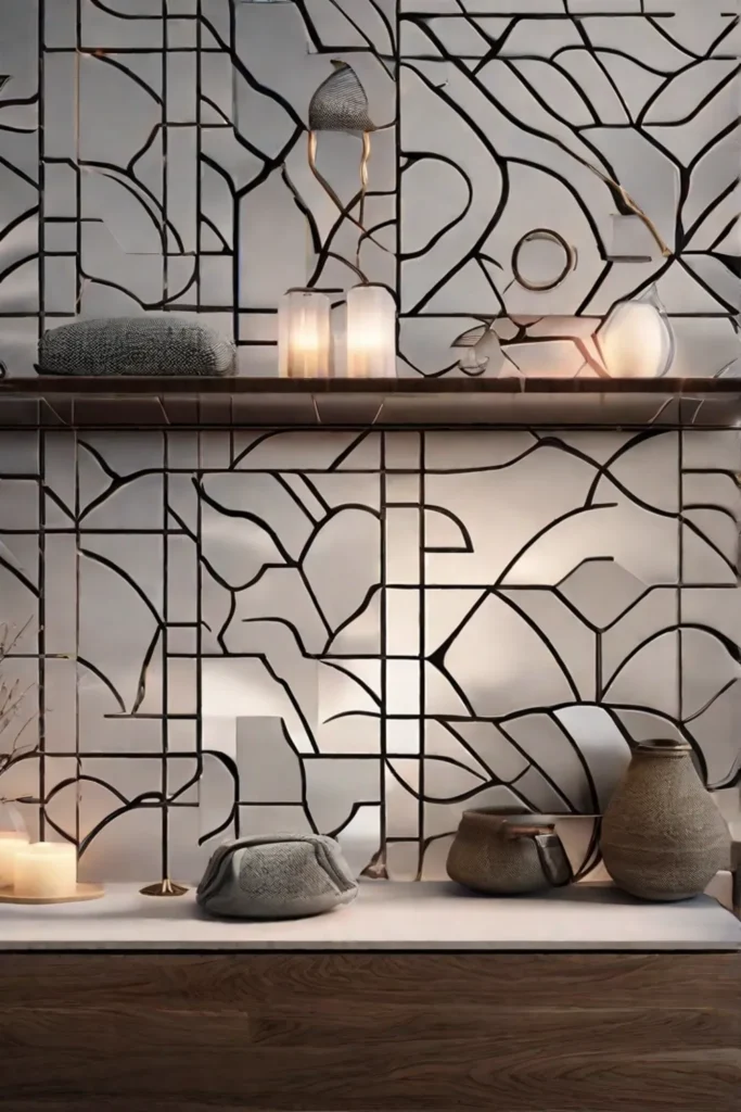 A detailed view of handcrafted ceramic tiles with unique patterns arranged in
