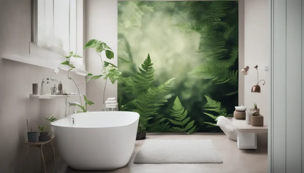 A high definition photo of a bathroom with a serene botanical print