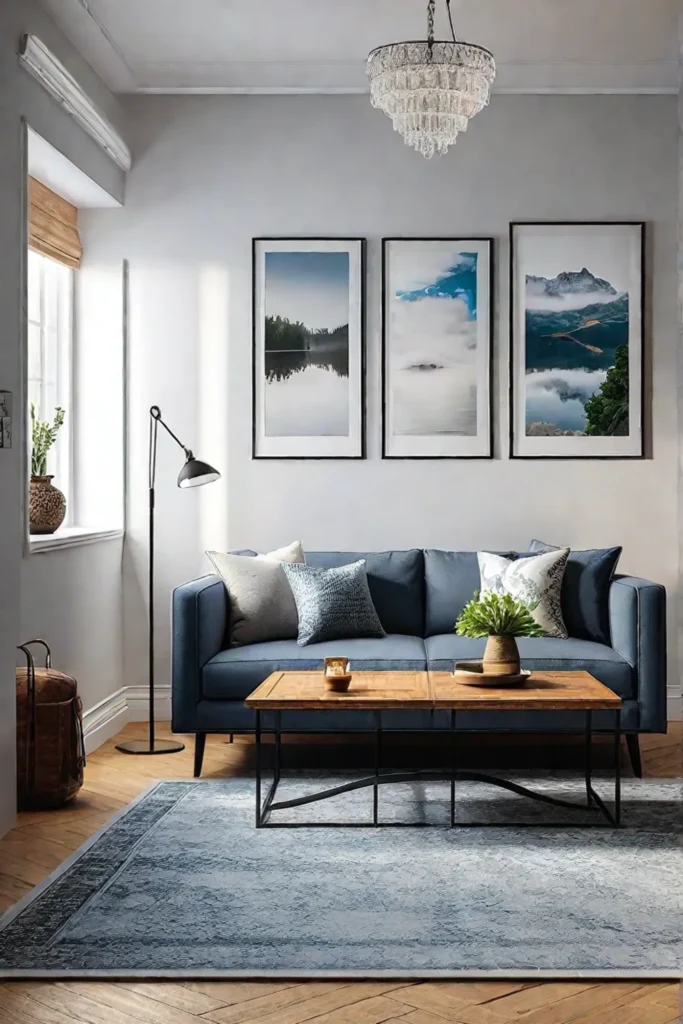 A living room gallery wall that celebrates the homeowners eclectic style with