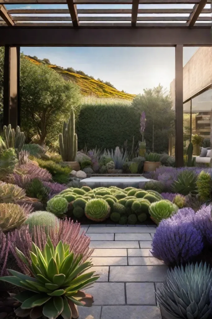 A lowmaintenance garden displaying the resilience of succulents sedums and lavender thriving_resized