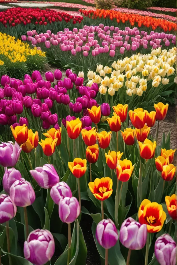 A meticulously planned seasonal flower garden showcasing tulips and daffodils for spring_resized