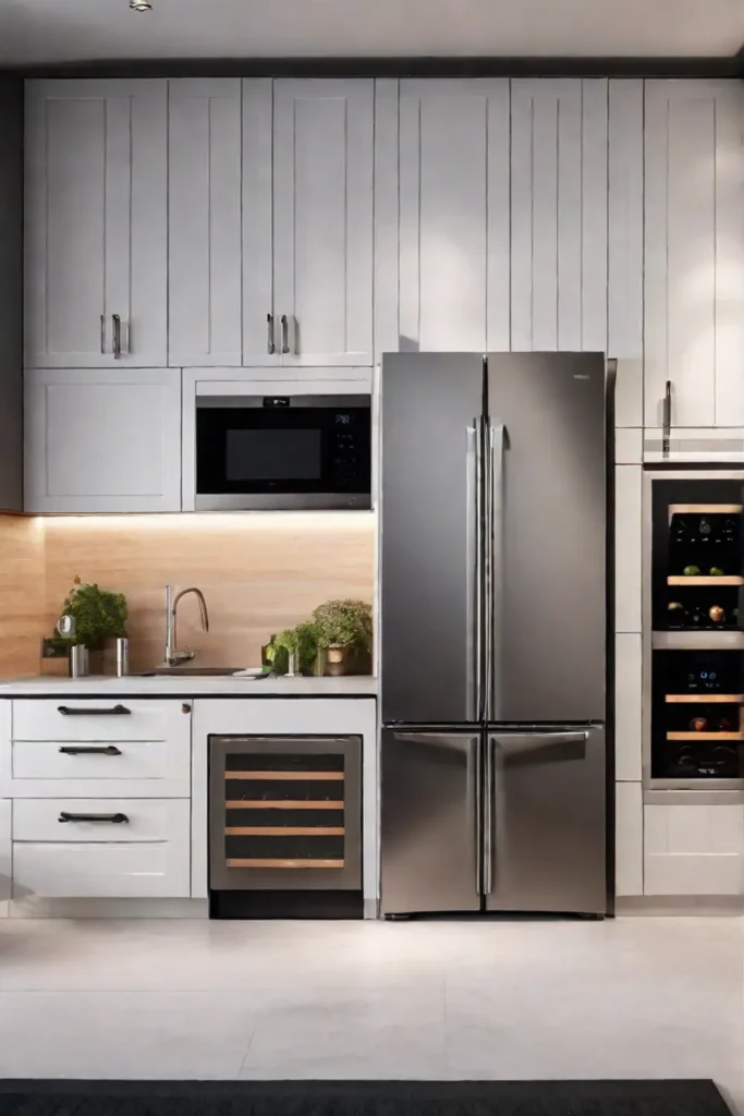 A modern kitchen equipped with stateoftheart smart appliances including a refrigerator with