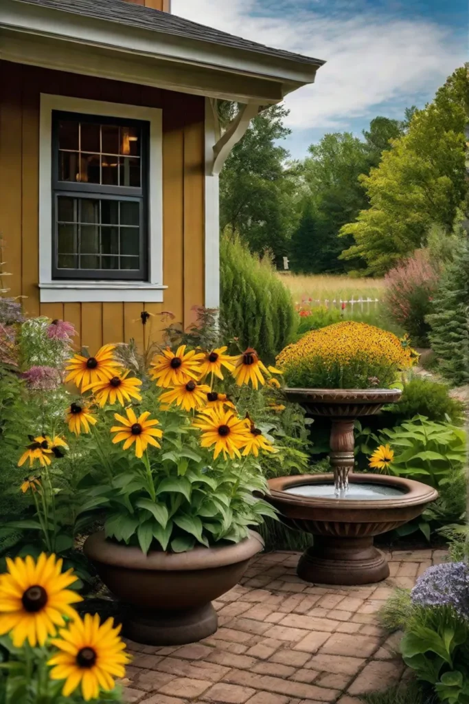 A sundrenched garden corner adorned with birdfriendly coneflowers and blackeyed Susans with_resized