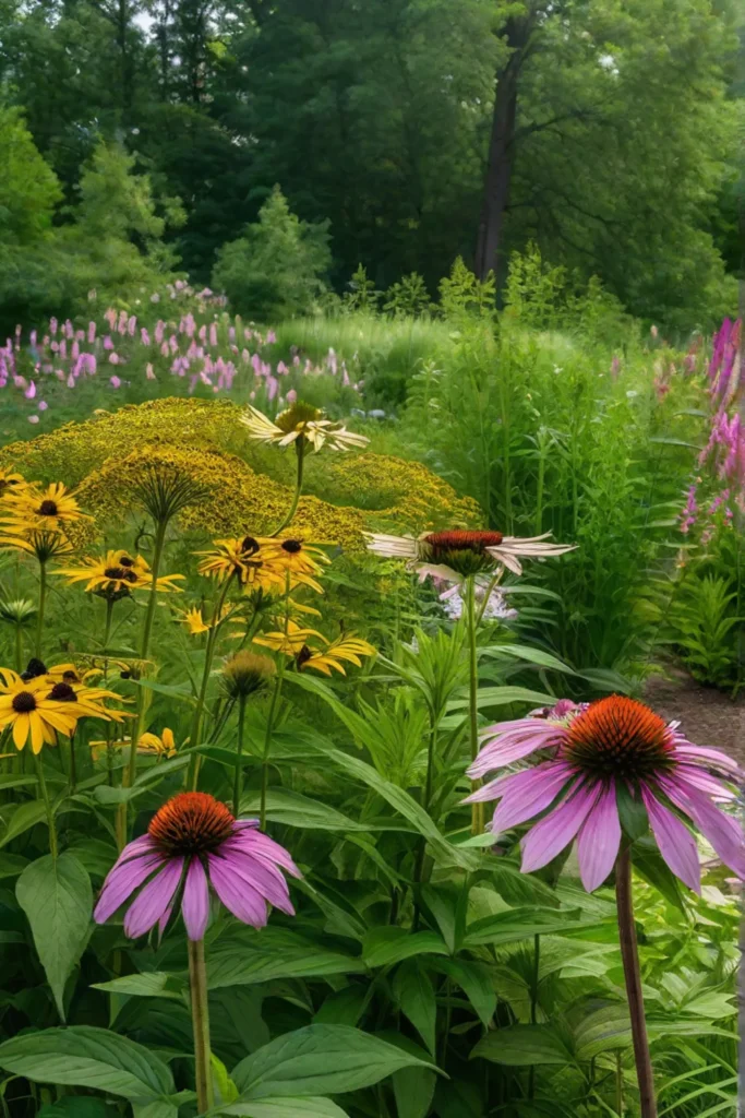 A sustainable garden boasting native wildflowers like echinacea and blackeyed Susan interspersed_resized