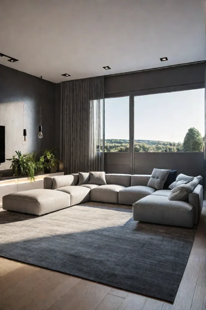 A versatile living room with a modular convertible sofa that can be