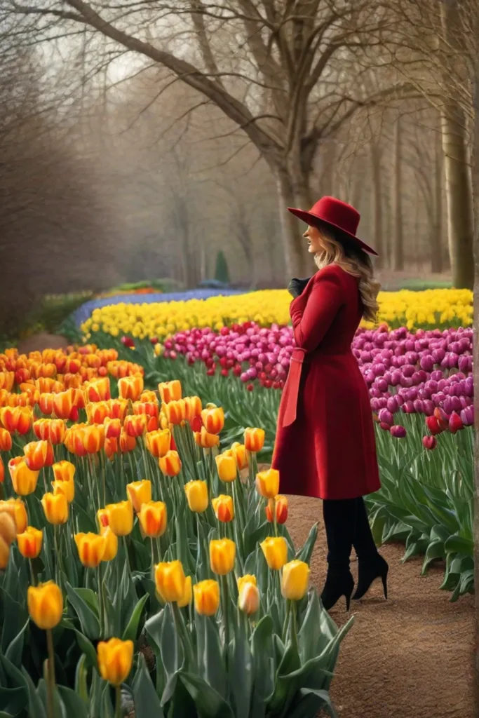 An artistic arrangement of colorful tulips and daffodils forming a living impressionist_resized