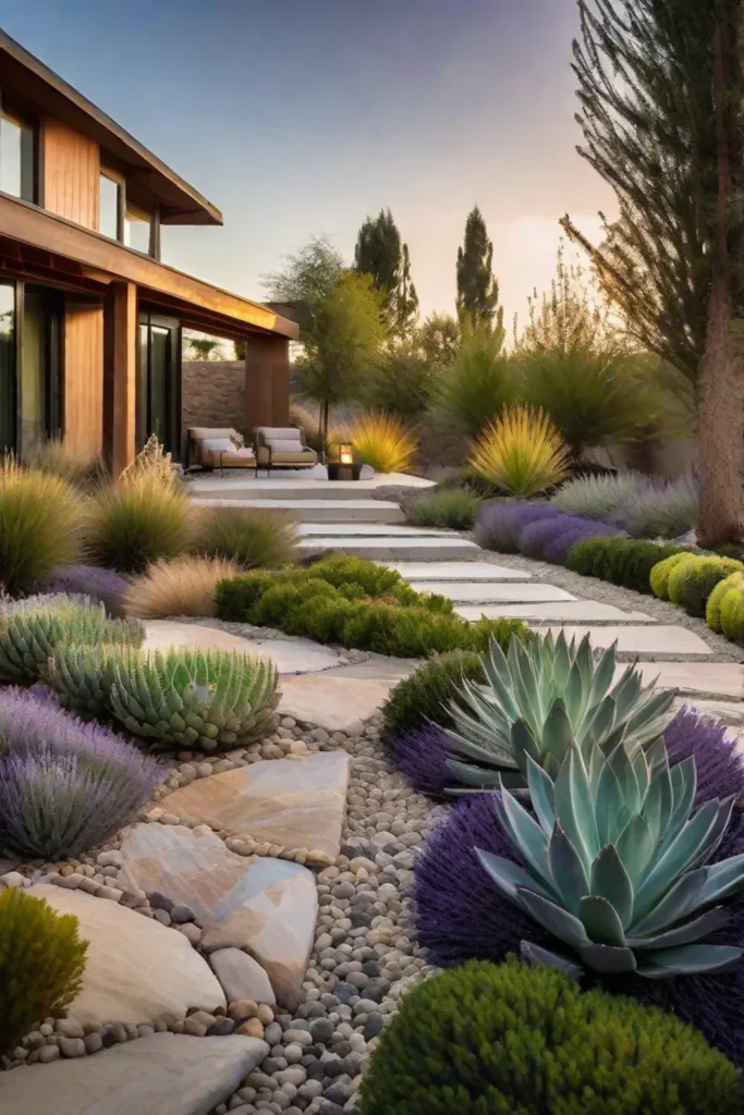 An ecofriendly garden showcasing a xeriscaping approach using droughtresistant plants like succulents_resized