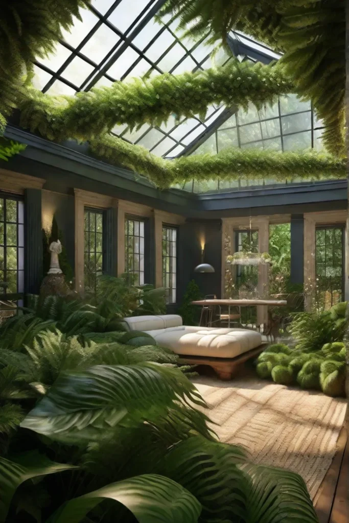 An enchanted forestthemed garden room filled with ferns and shadeloving flowers softly_resized