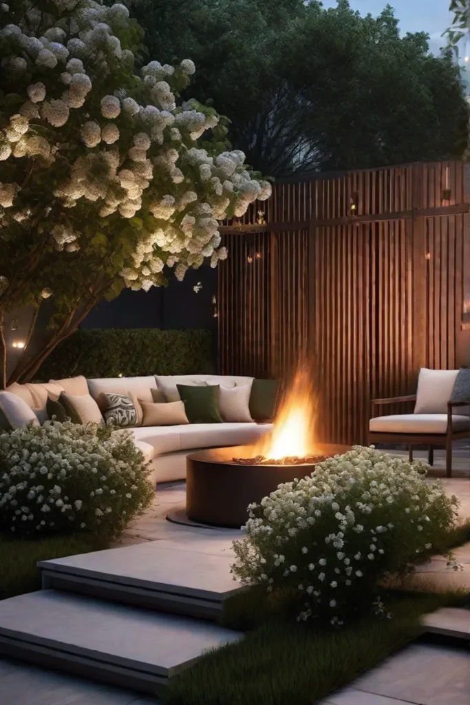 An evening entertaining space in the garden set around a fire pit_resized