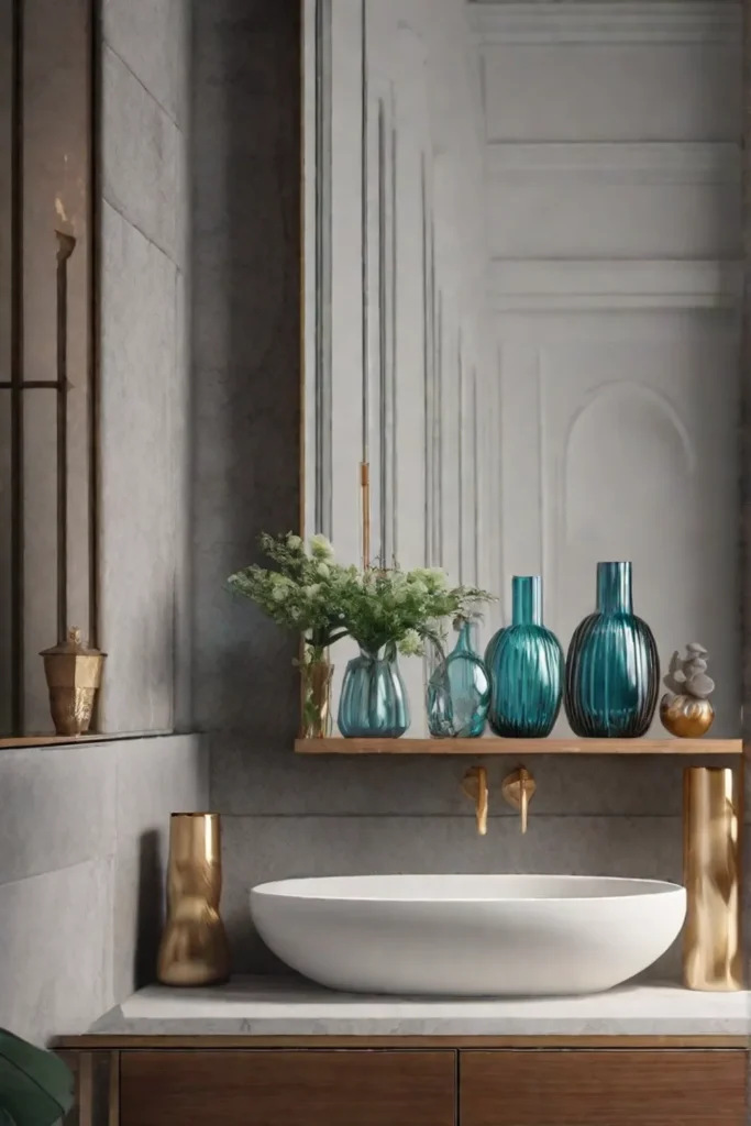 An image highlighting the practical beauty of floating shelves in a bathroom