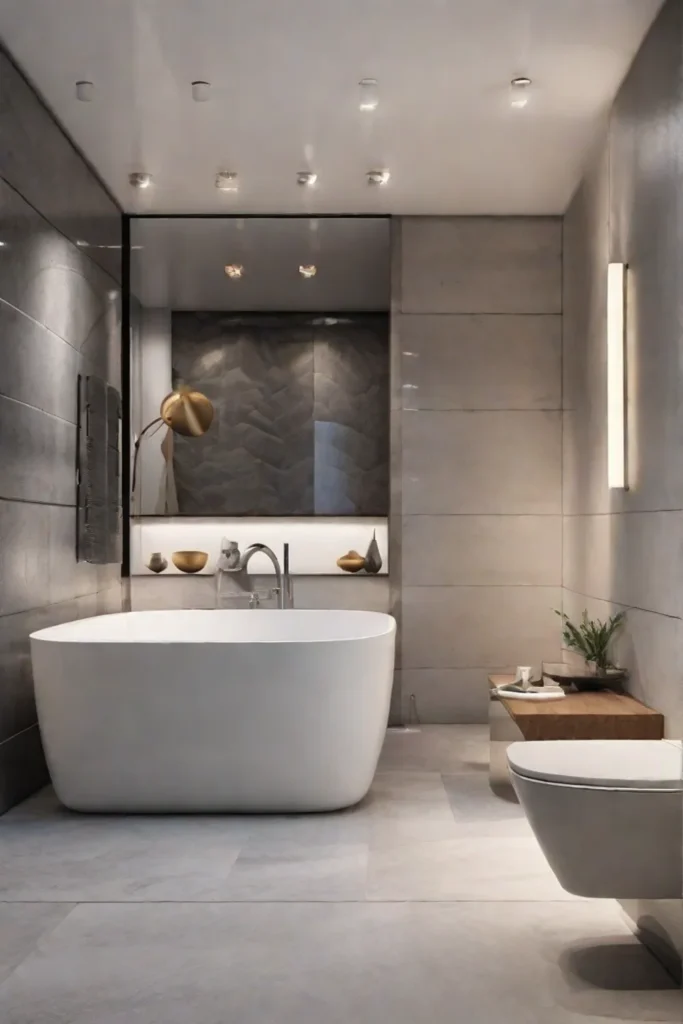 An opulent bathroom displaying a combination of wall decor elements a feature