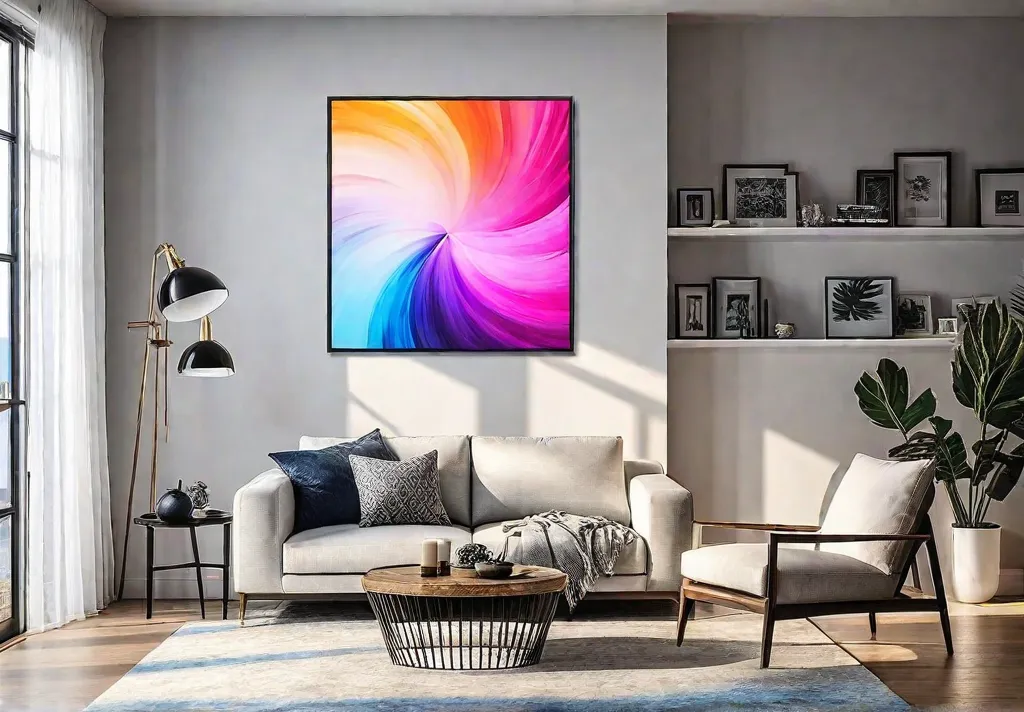 DIY wall art featuring a colorful abstract painting with a modern minimalistfeat