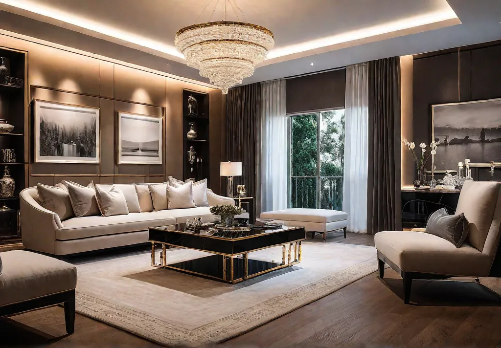Elegant living room design with neutral color palette and plush furniturefeat