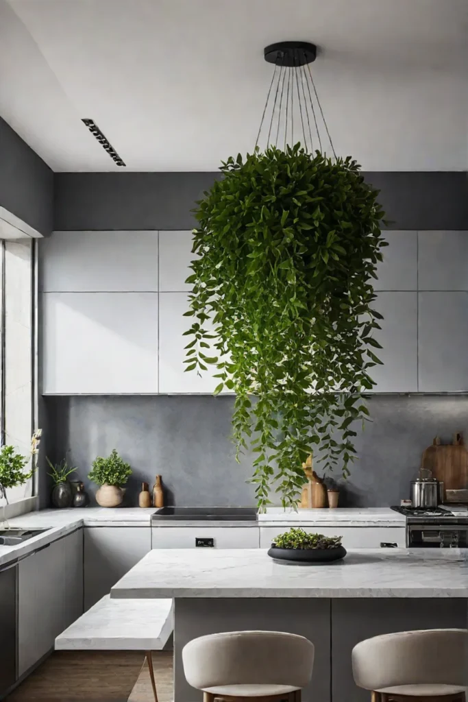 Hanging plants in a kitchen