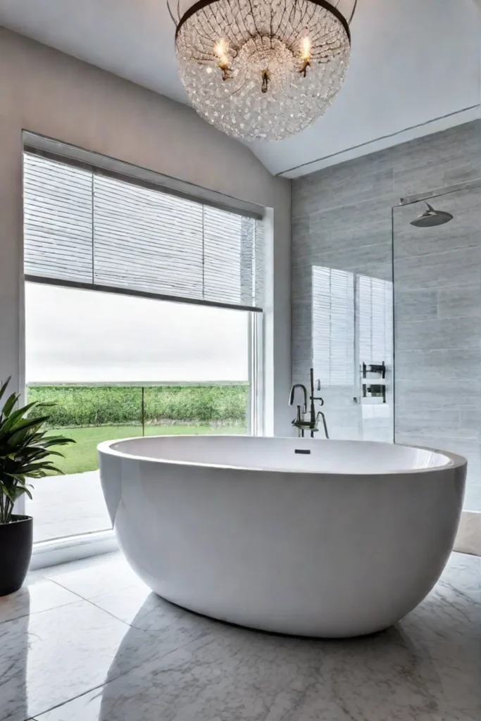 Luxurious bathroom with freestanding tub and shower