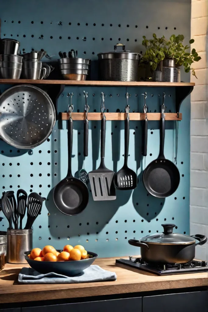 Pegboard storage system in the kitchen
