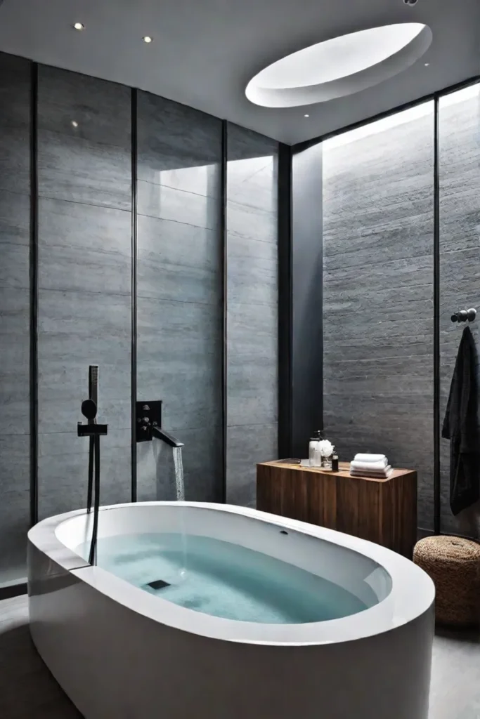 Spalike bathroom with luxurious tub and shower