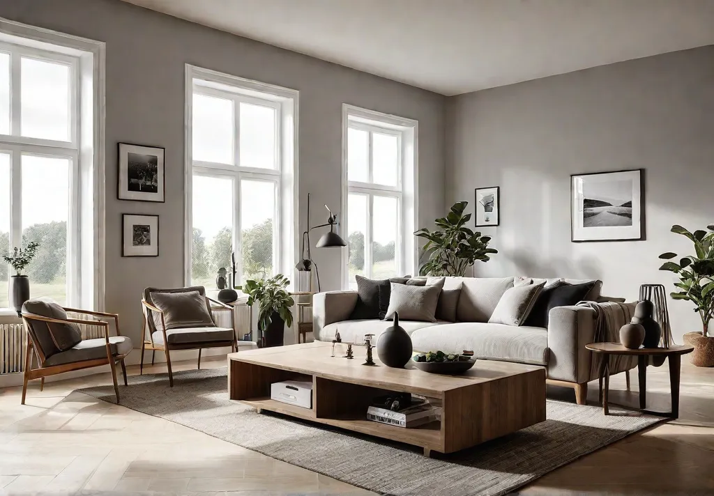 Tranquil Scandinavian living room with neutral color palette natural light and simplefeat
