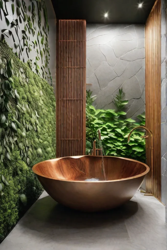 Tranquil spalike bathroom featuring a wallmounted waterfall feature surrounded by pebble tiles