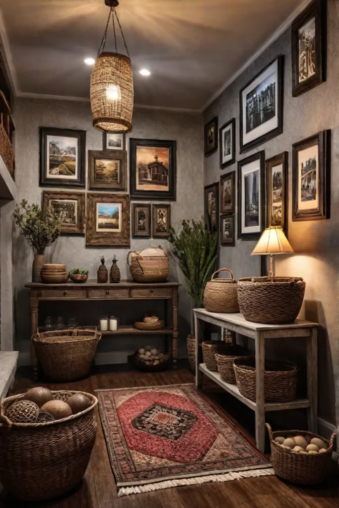 a cozy living room wall transformed into a captivating gallery display featuring