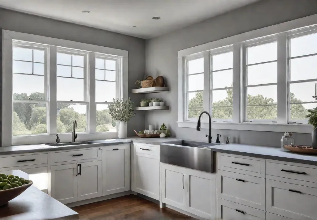 A bright and airy kitchen featuring classic shaker cabinets painted in afeat