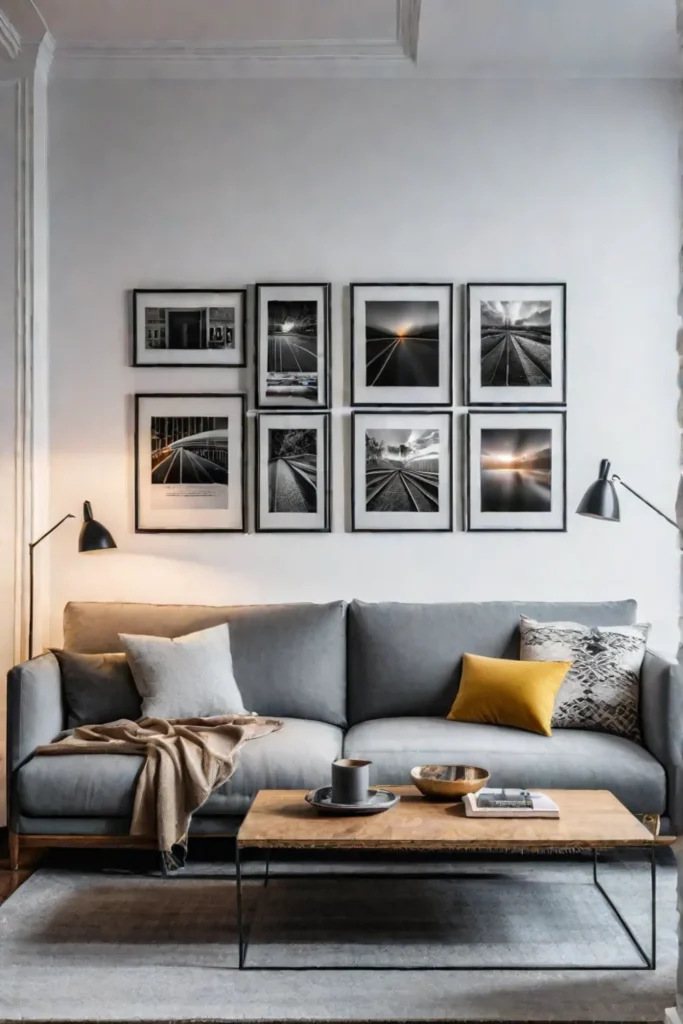 A gallery wall in a contemporary living room