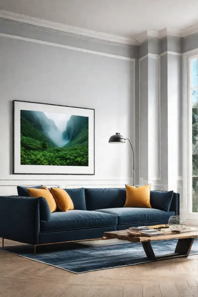 A living room with natureinspired artwork