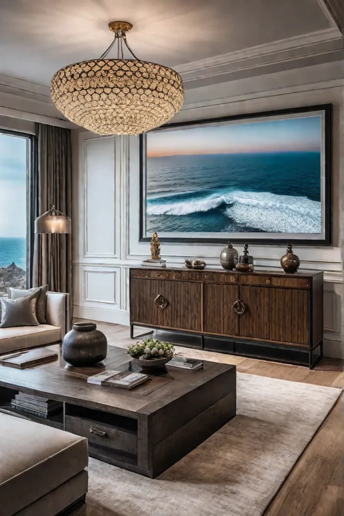 A living room with travelinspired artwork